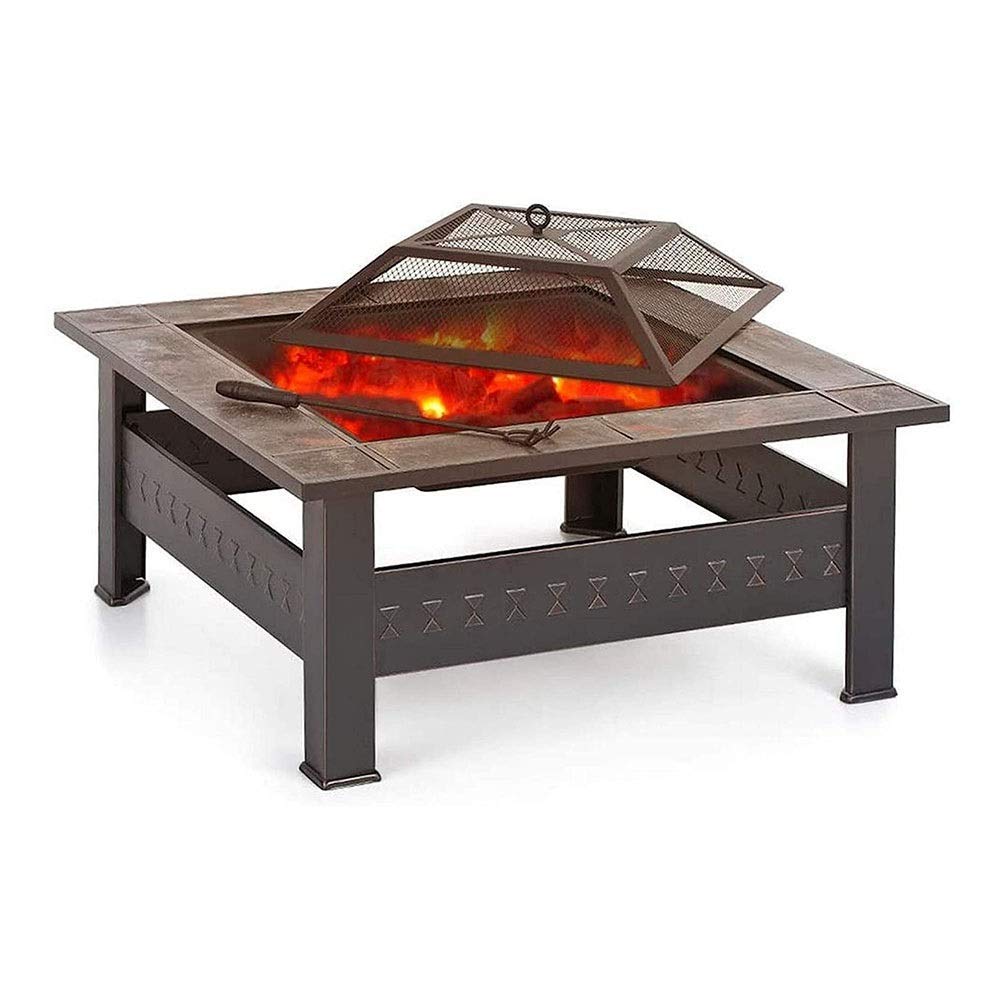 Fogatas al Aire Libre Fogata con Estante para Parrilla de Barbacoa, brasero de Metal para Exteriores Mesa Cuadrada Fogata Jardín Patio Calentador