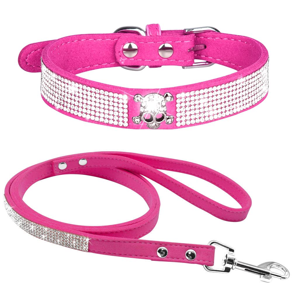 haoyueer Cute Dazzling Sparkling Elegant Fancy Soft Suede Leather Bling Rhinestone Crystal Jeweled Pet Cat Dog Puppy Collar Dog Leash Combo Set (XS, Pink-1) — view 35