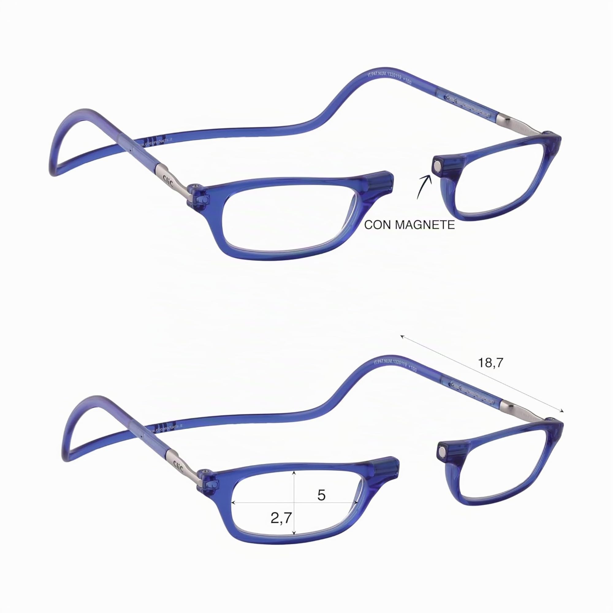 CliC Eyewear - Occhiali da Lettura - Con Calamita Flessibili - Original CLASSIC - Occhiali da lettura uomo e donna (3.0, Blue)
