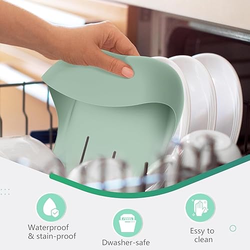 Miniatura 7 de Cuddle Campus Juego de 3 baberos de silicona para bebés y niños pequeños, baberos suaves y ajustables con bolsillo para atrapar alimentos para bebé