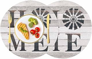 Rustic Windmill Wood Round Placemats Set of 2, Washable Non-Slip Table Mats for Dining Table Home Decoration, Woven Heat-Resistant Place Mats for Kitchen Tables, Farmhouse Country Barn