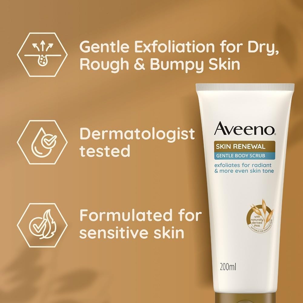Aveeno Skin Renewal Gentle Body Scrub (1x 200ml), Gentle Exfoliator with Nourishing Prebiotic Oat, 2% Naturally-Derived PHA & Smoothing Niacinamide, Body Scrub for sensitive Skin 10 61PjPshK QL. AC SL1000