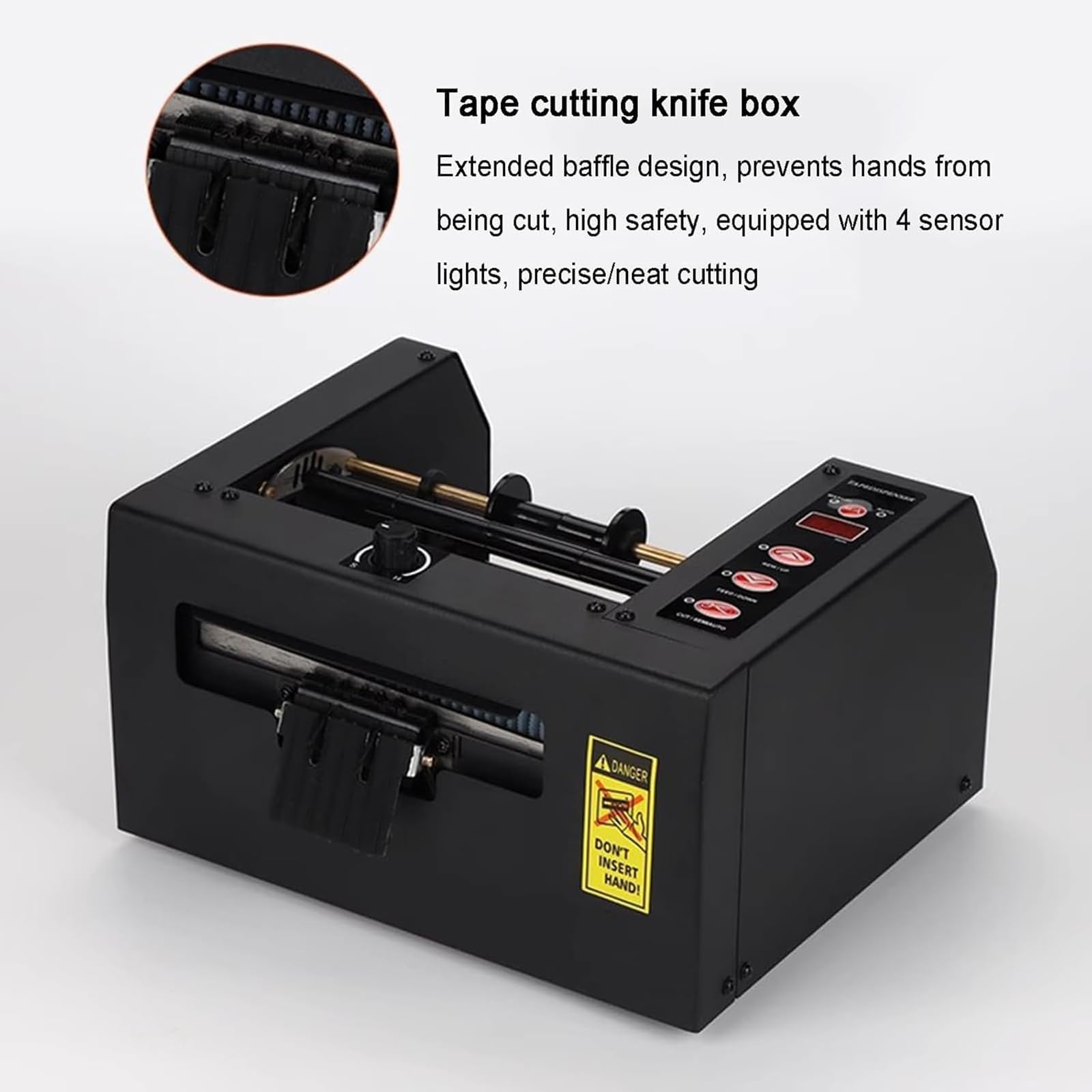 Dispenser elettrico per nastro adesivo con display a LED, taglia nastro lunghezza 15-999 mm, compatibile con nastri adesivi fino a 80/150 mm di larghezza, per uso domestico e industriale