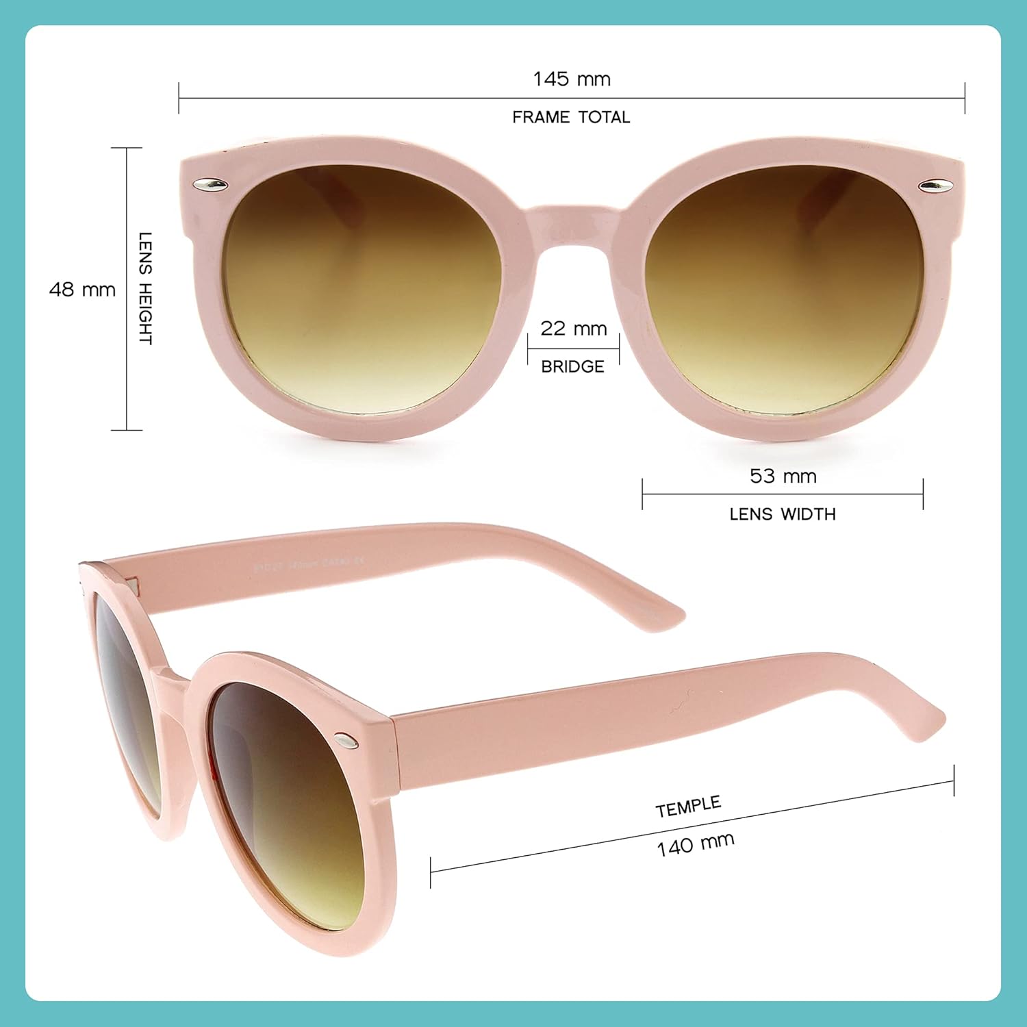 zeroUV - Round Retro Oversized Sunglasses for Women with Colored Mirror and Neutral Lens 53mm C10 | Light Pink / Amber 53 Millimeters image 4 of 7 B009Z6IPFC