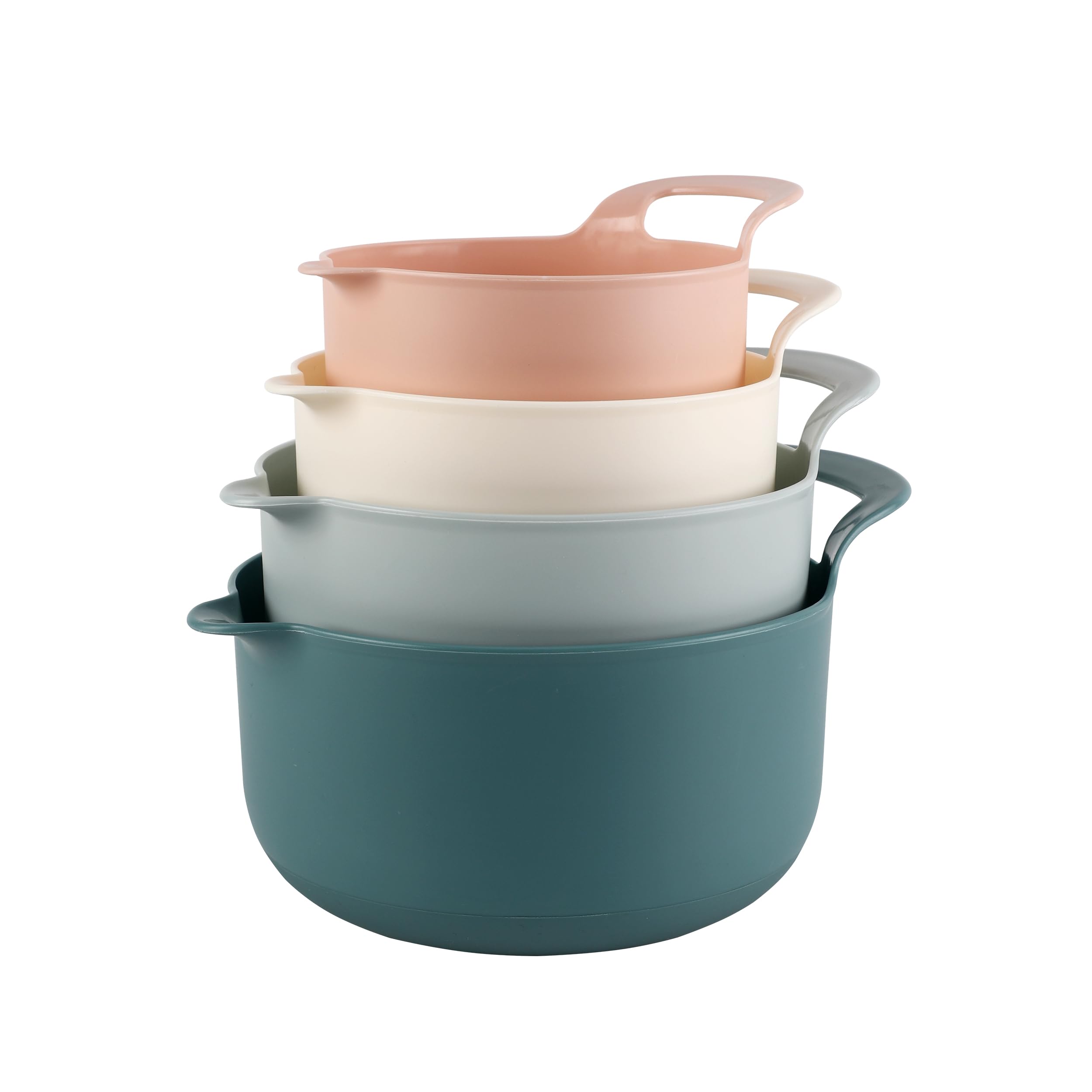 COOK WITH COLOR Nesting Plastic Mixing Bowl Set with Pour Spouts and Handles, Teal and Pink, 4 Piece Non-Slip