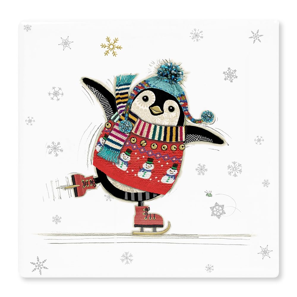 The Leonardo Collection Penguin Lesser & Pavey Christmas Drink Coasters | British Designed Eco Cork Drinks Coasters For Modern Homes | Coasters For Drinks For All Types Of Cups & Mug - Bug Art
