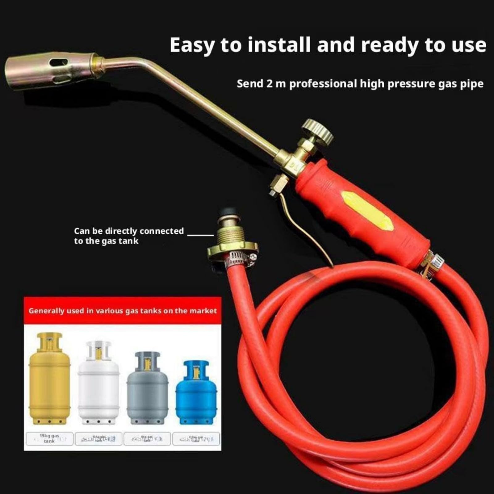 Nouveau Kit Torche Propane 2025 pour Brûleur d'Herbes, Torche Propane Portable avec Tuyau, Torche Haute Puissance pour Désherbage dans le Jardin, Toits, Glace, Neige (Diamètre 50mm, Tuyau Gaz 5 m)