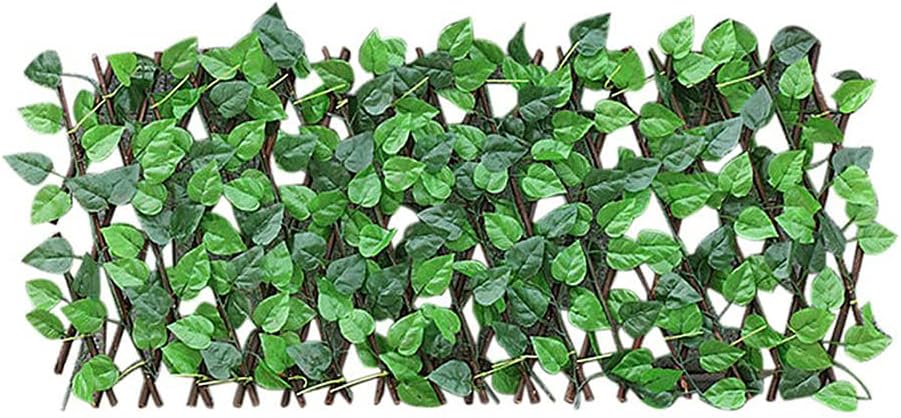 Adjustable Retractable Artificial Garden Fence, Tropical Style, Green, Plastic/Artificial, Expanding Wooden Landscaping Fence
