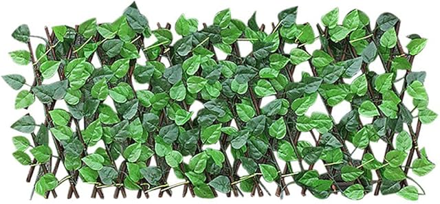 REOVE Artificial Leaf Screening, Adjustable Retractable Fence Artificial Garden Trellis Decoration Privacy Expanding Wooden Landscaping Fence Privacy Garden Fence