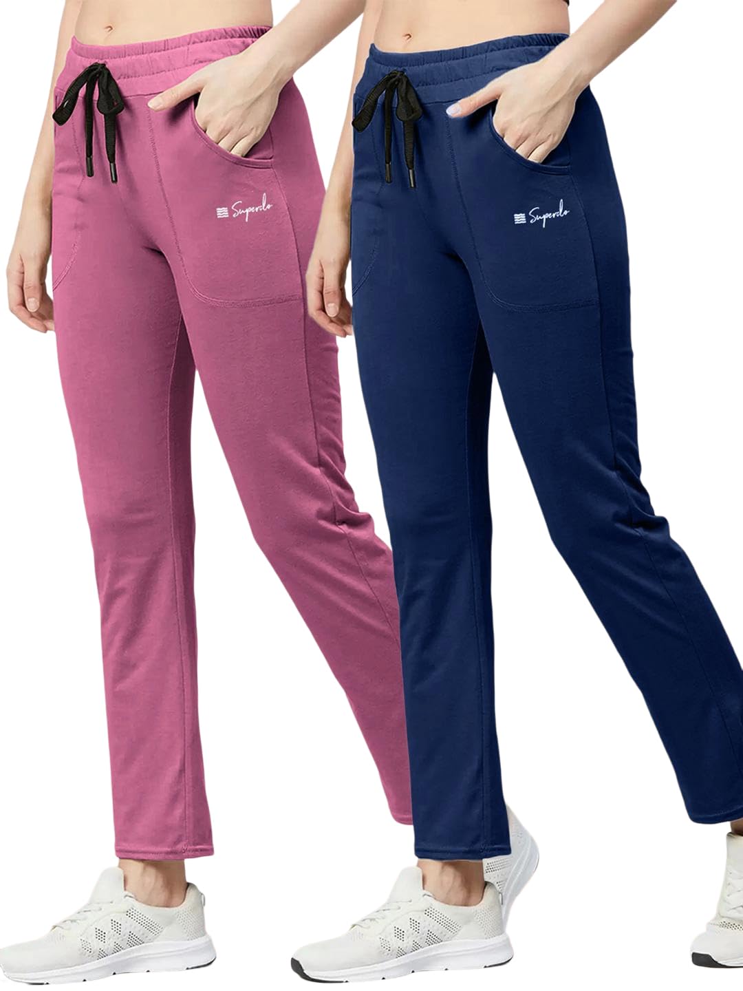 Women Cotton Track Pants with Both Side Pockets | Elastic Waist & Drawstring | Regular Fit | Casual Wear-image-18