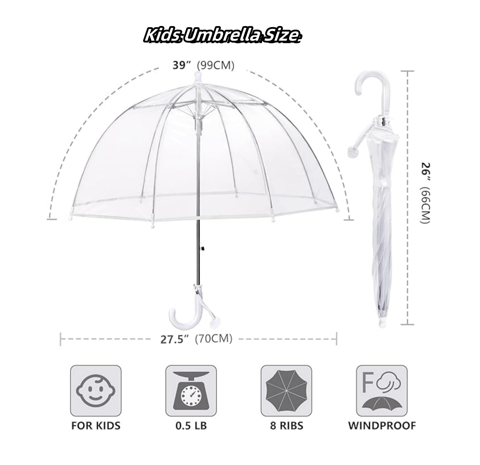 Paraguas para niños con techo de cúpula, diseño ligero, bonito y divertido, paraguas para el viento y la lluvia, paraguas en forma de campana transparente, regalos para niños