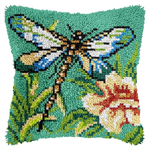 Latch Hook Kits for Adults Creative Animal Latch Hook Pillow Case Kits DIY Needlework Pillow Cover Embroidery Cushion Cover Kit Rug Making Kit for Beginners Bedroom Sofa Cushion Decoration (Green)