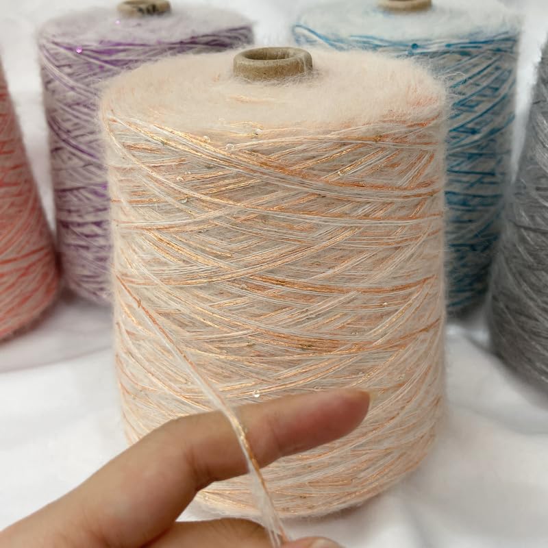 Filato di lana mohair da 500 g/rotolo, morbido e sottile, per lavori a maglia a mano, maglioni, vestiti per bambini, uncinetto, paillettes, mohair, sciarpe, filo con glitter