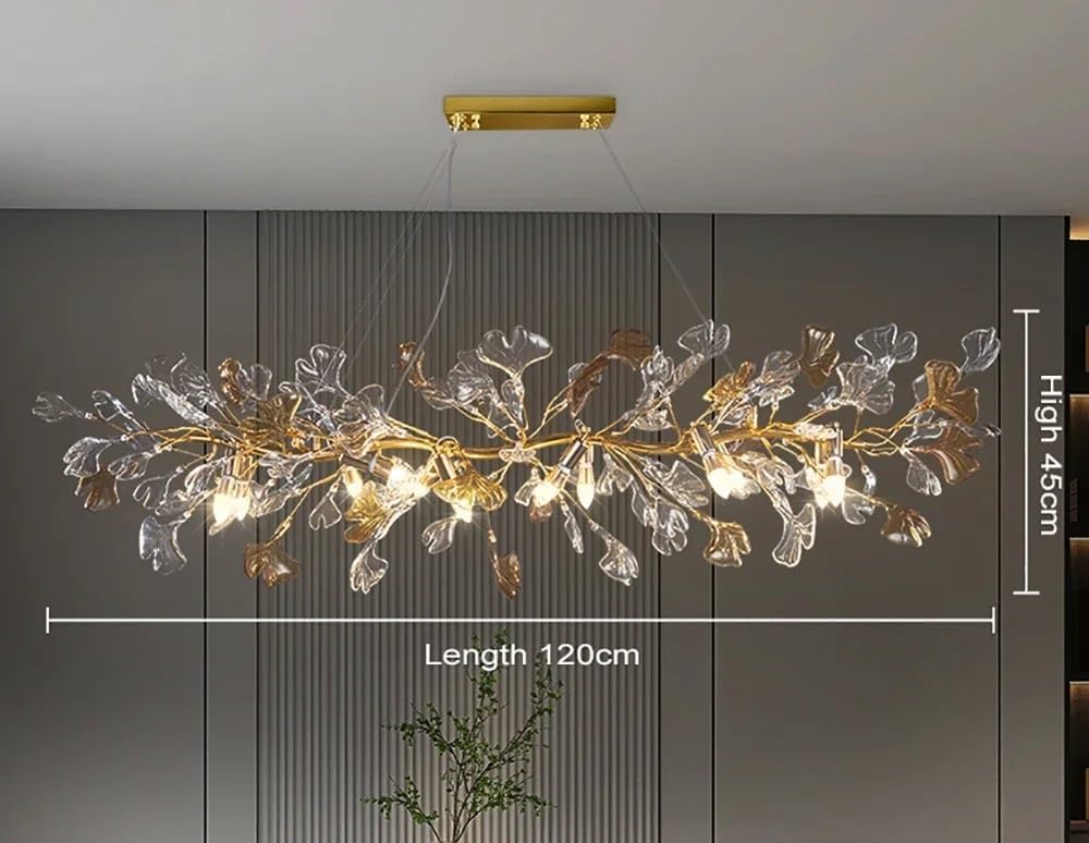 Générique Lustre, Lustre en cristal suspendu nordique for chambre salon salle à manger feuille de verre ronde lustre luxe lustres branche(Neutral Light,Long 120cm)