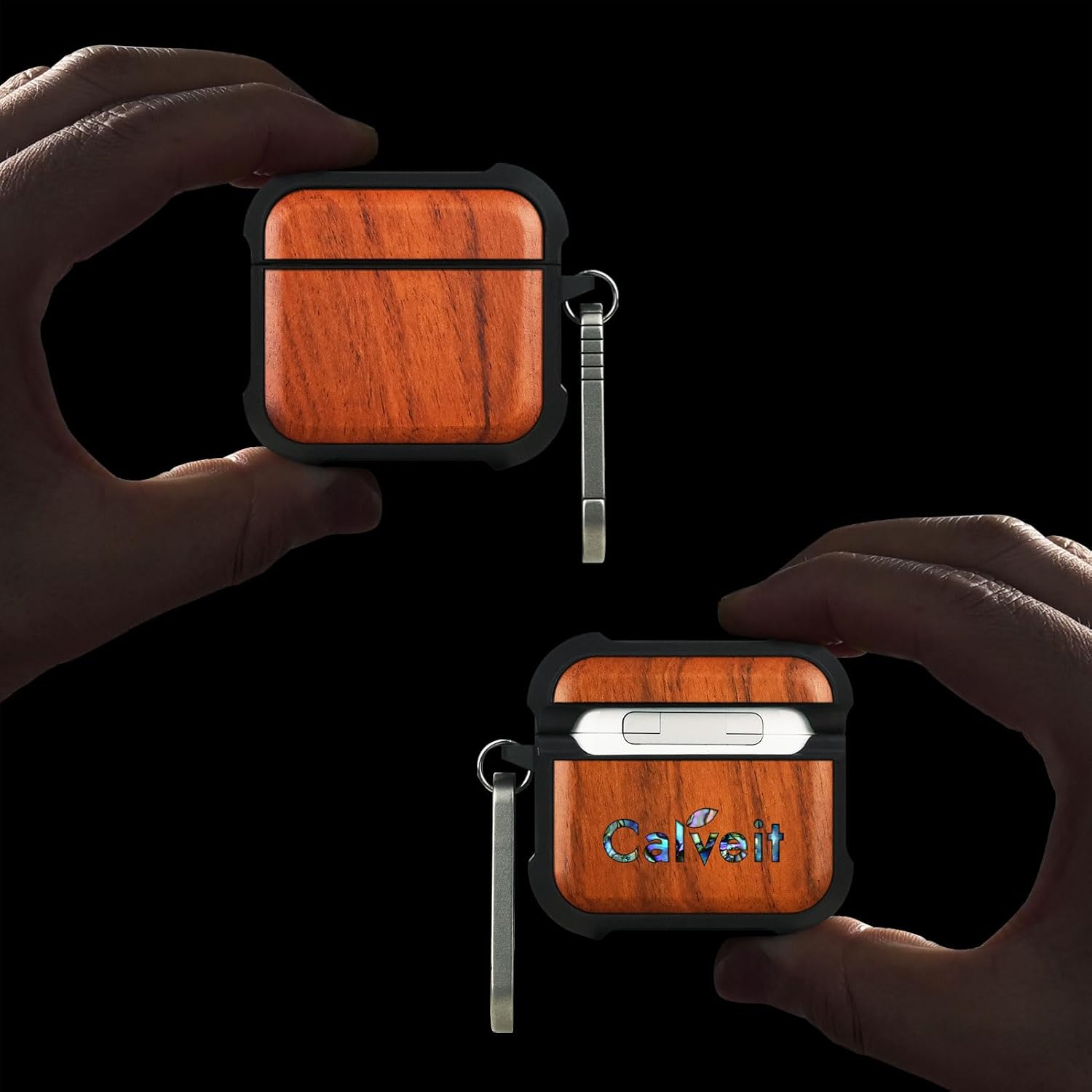 Carveit Wooden Case for AirPods 4 Case (2024) (USB-C) 4th Generation, Wood Artisan Engraved & TPU Shockproof Cover, Titanium Quick Released Clasp (Natural Grain) Rosy