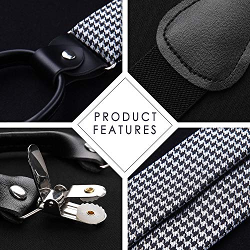 Image of HISDERN Suspenders for Men Paisley Floral Bow tie Suspender Pocket Square Sets Adjustable Y Shape 6 Clips Wedding Braces