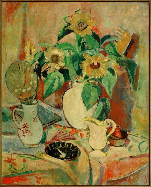 Impression d'affiches nature morte aux tournesols d'Oskar Moll, toile 60x90cm pour décoration murale
