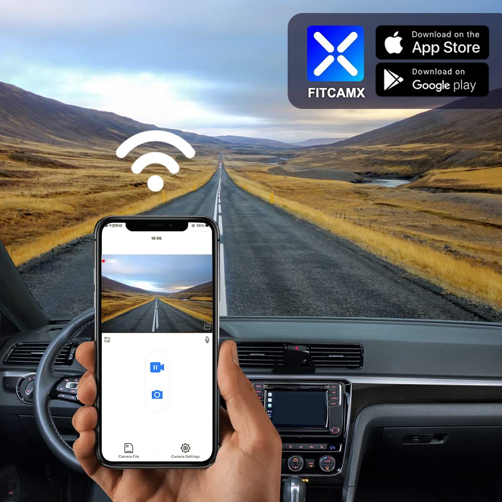 Fitcamx Dashcam Kompatybilny z VW Passat (B8) 2016-2023 (HD2-6113), Kamera samochodowa 4K WiFi 2160P UHD Video, OEM Akcesoria Volkswagen, Czujnik G, Nagrywanie pętli, WDR, Plug Play, Karta 64-GB