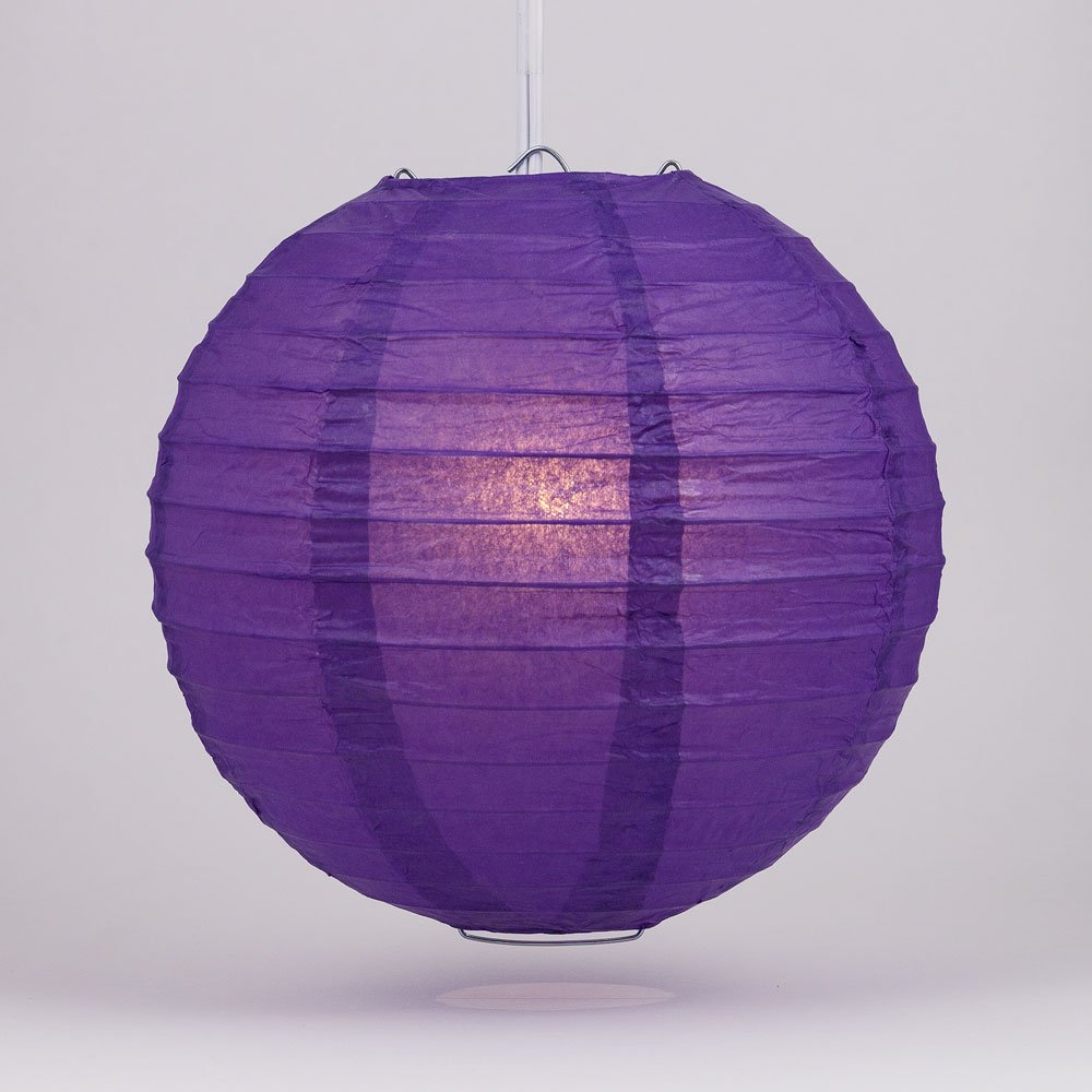 Luna Bazaar Premium Decorative Paper Lantern - (Single, 8-Inch, Plum Purple, Parallel Ribbing) Round Paper Lantern - Ideal Wedding and Party Decor or Home Accent, Lighting Optional