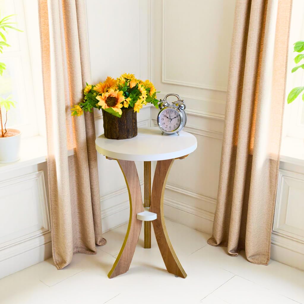 Beautiful Wooden Side Table/End Table/Plant Stand/Tea Table/Stool Living Room Furniture Round Shape (17 Inches)-image-35