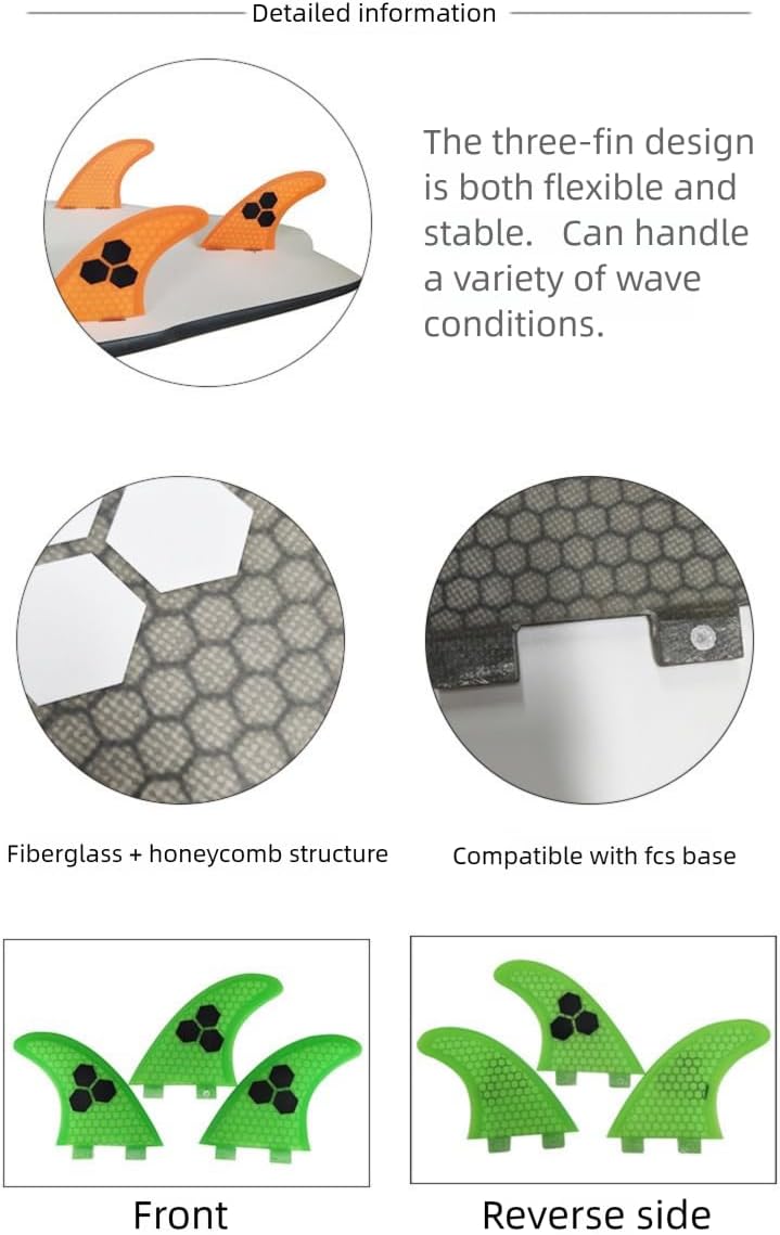G5 Fiberglass Surfboard Fin with Triple Hexagon Design - for Enhanced Control & Stability - Compatible with FCS Blue