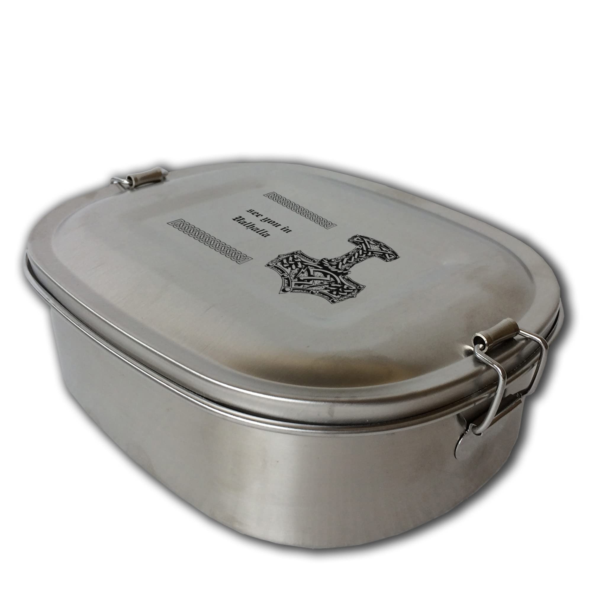 Edelstahl Brotdose Lunchbox mit Gravur Thors Hammer Mjölnir personalisiert mit Wunschgravur Name Wunschtext 3 Größen zur Auswahl Wikinger (Lunchbox Thors Hammer Set (kleine und große Dose))