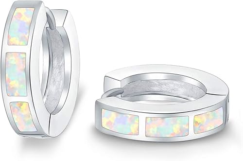 Aretes de aro pequeños para mujer, chapados en oro de 14 quilates, joyería de ópalo, Piedra, Ópalo sintético