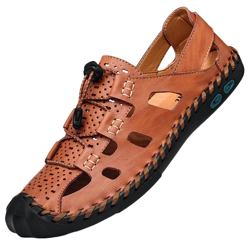 Men's large-sized breathable mesh open-toe sandals, casual and fashionable bag-style design, hiking and beach shoes, brown and black colors