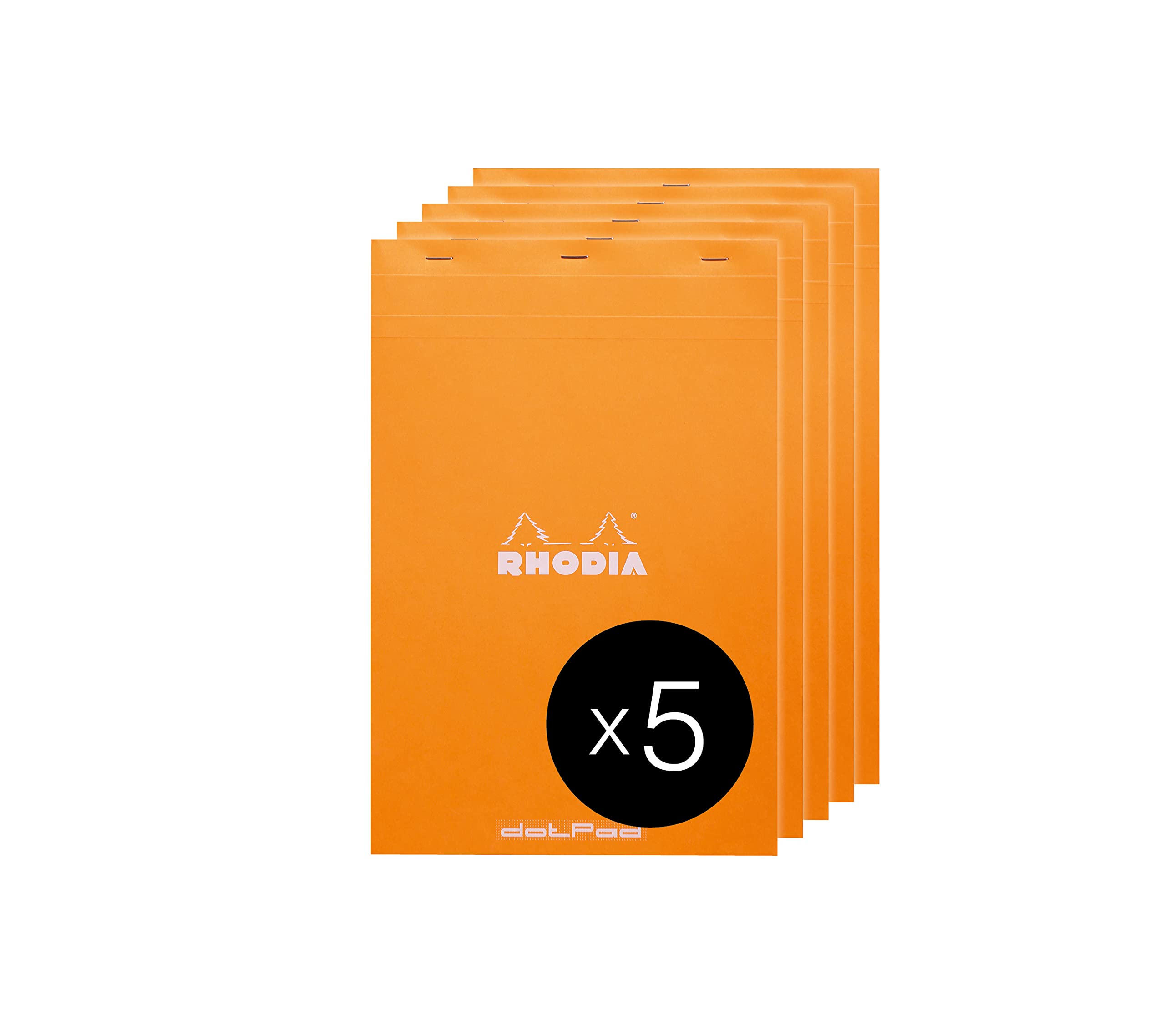 RHODIA 19558C - Stapled Notepad Dot pad N°19 Orange - A4+ - Dot Dotted - 80 Detachable Sheets - White Clairefontaine Paper 80 g/m² - Coated Card Cover - Pack of 5 pads