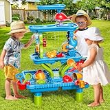 Sand Water Table 4-Tier Sand and Water Table for Kids, Outdoor Splash and Play Activity Set for Boys and Girls Ages 3 4 5 6 7 8 Years, Summer Beach & Poolside Sensory Toys for Fun Water Play Toys