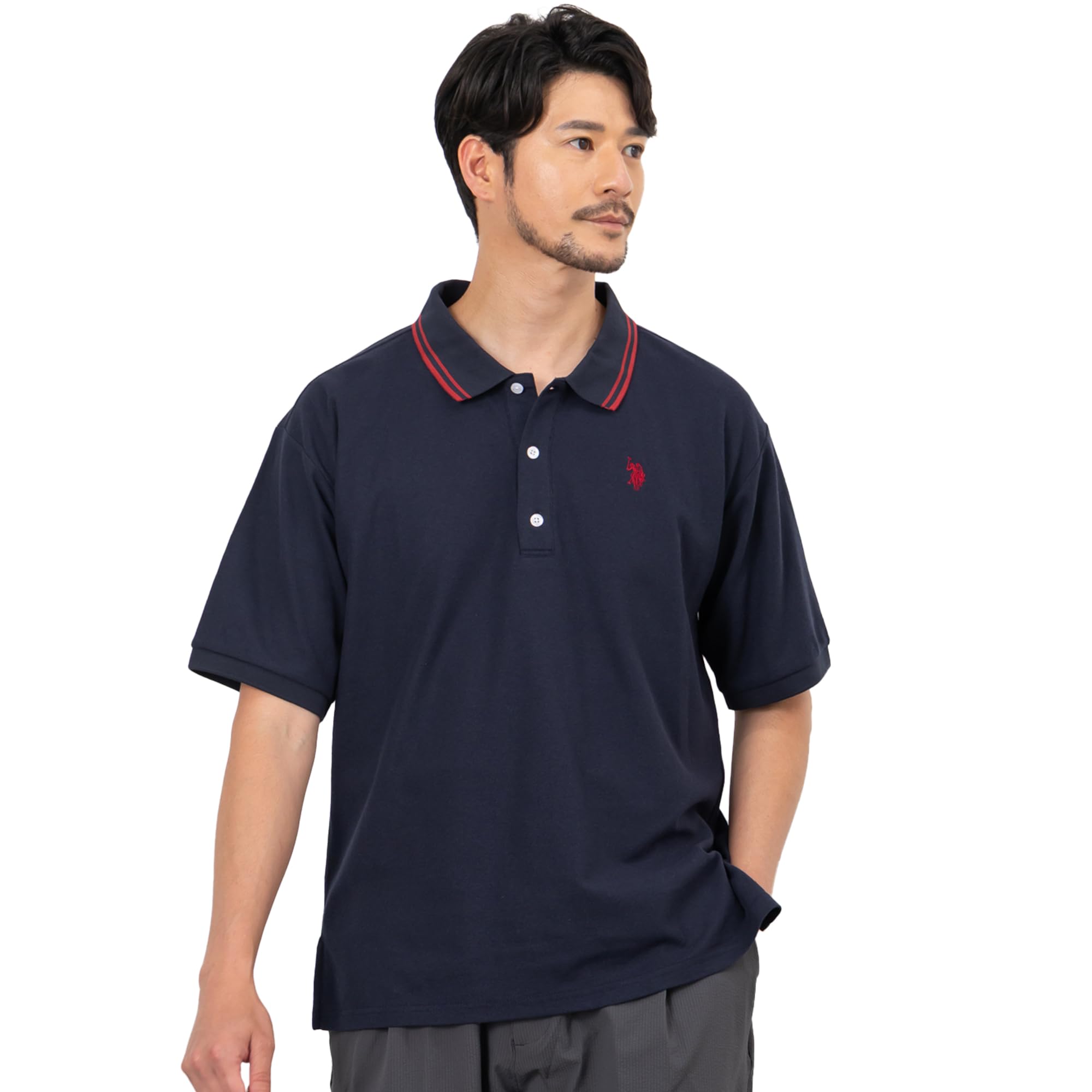 [B.T.Z] U.S. POLO ASSN. 別注 ポロシャツ メンズ レディース 半袖 鹿の子 ワンポイント刺繍 配色襟 ユニセックス