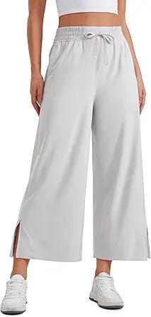 CRZ YOGA Lightweight Wide Leg Cropped Pants for Women 25" High Waisted Loose Casual Lounge Travel Work Sweatpants Summer
