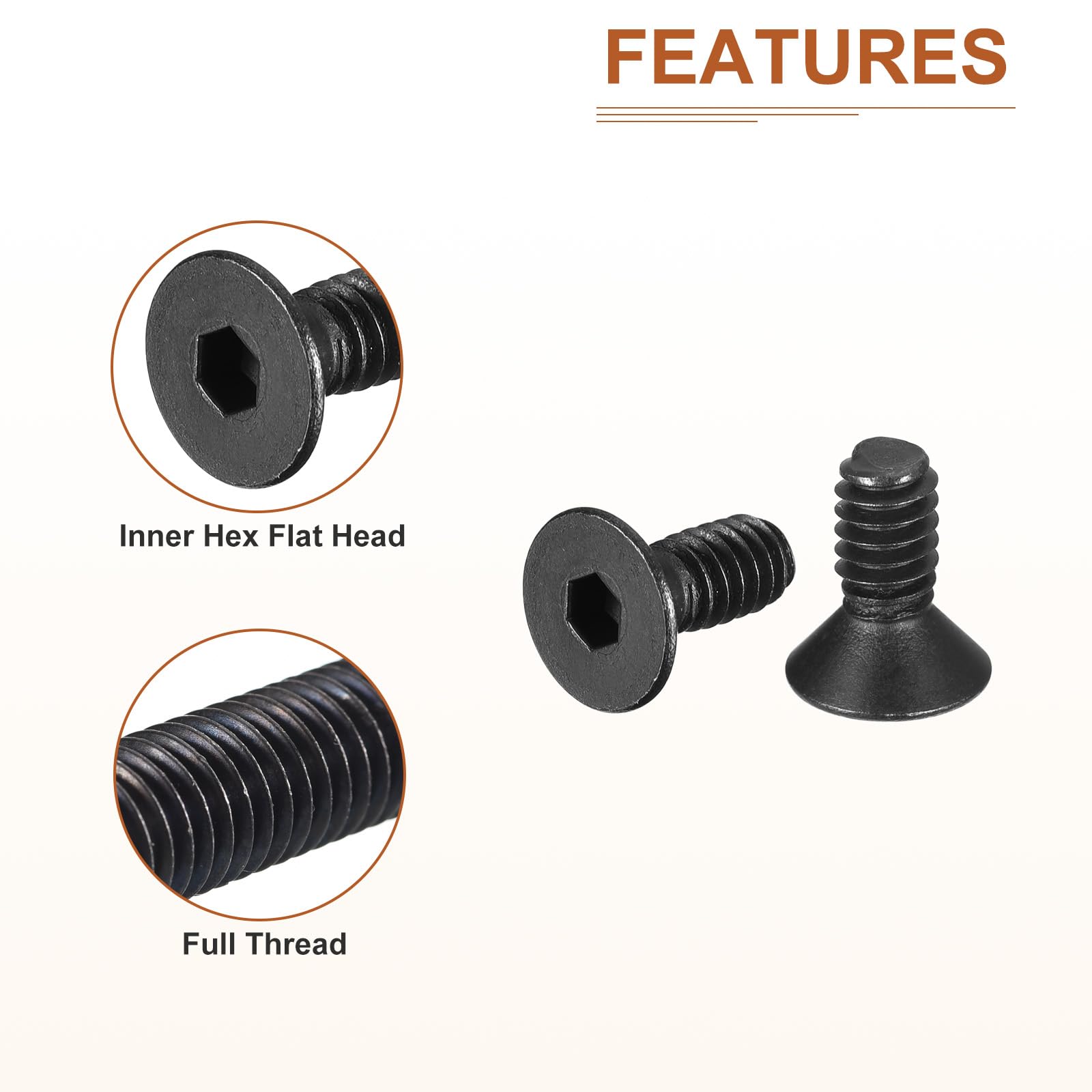 DTGN 1/4-20x5/8" Flat Head Socket Cap Screws, 25 Pack Hex Socket Flat Head Screws Carbon Steel Black Oxide, Full Thread - Image 4