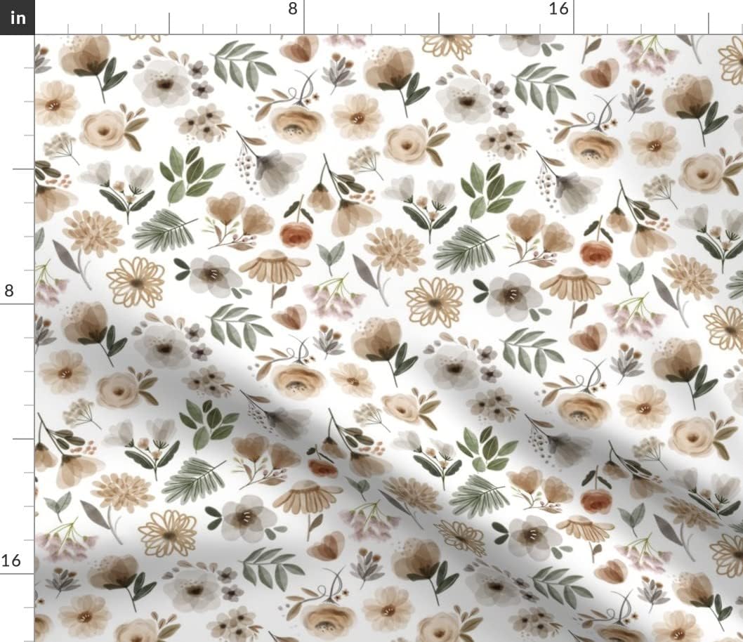 Spoonflower Fabric - Woodland Sage Florals Green Flowers Gray Beige Olive Printed on Petal Signature Cotton Fabric by The Yard - Sewing Quilting Apparel Crafts Decor