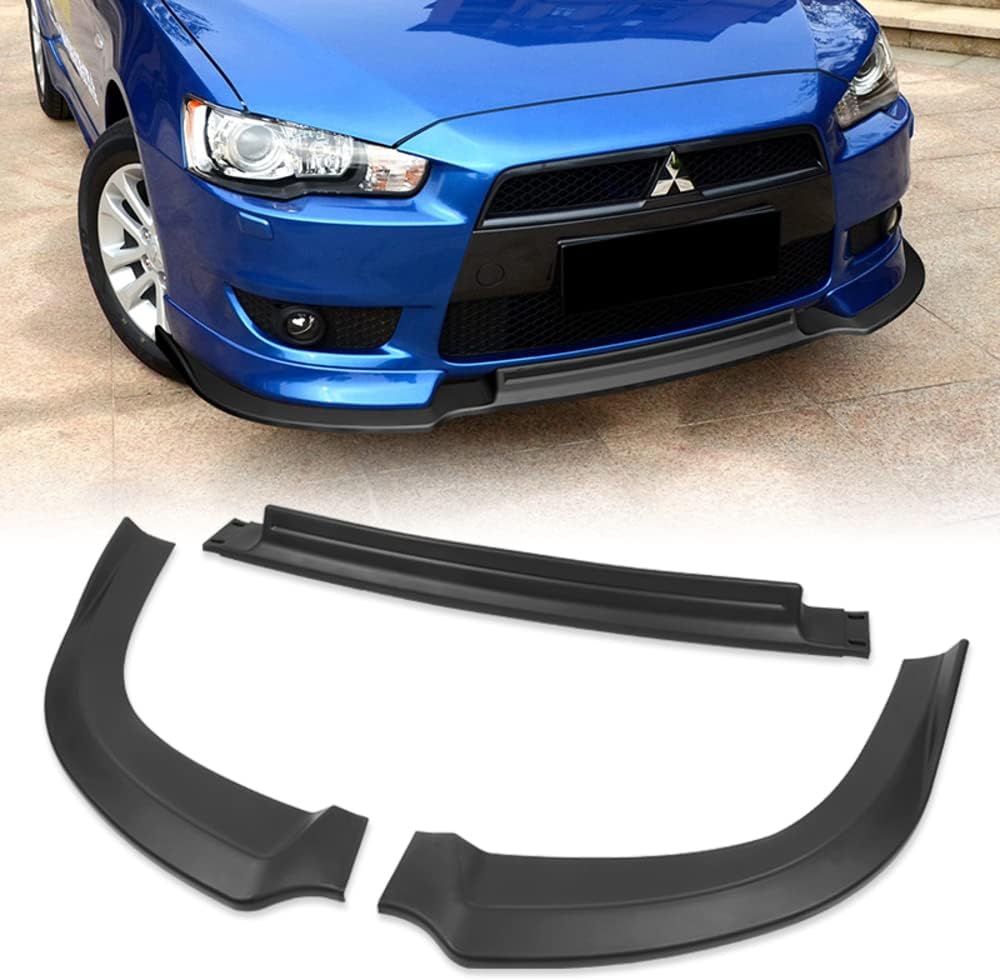 Q1-TECH, 9-Piece Front Bumper Body Kit Lip & Side Skirt Extensions Diffuser Set Compatible with 2008-2015 Mitsubishi Lancer, Front Lip Spoiler Air Chin Body Kit Splitter ABS, Unpainted Matt Black