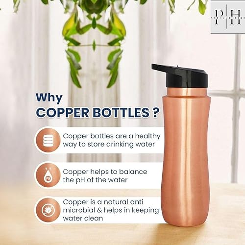 Miniatura 5 de Perilla Home Botella de cobre 100% puro para beber, con sorbo y tapa, 25.37 onzas, botella de agua ayurvédica multiusos para gimnasio, viajes,
