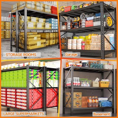 Image of Heavy Duty Metal Garage Shelving Unit, 3-Tier Adjustable Storage Shelves, 3000LBS for Garage & Basement, Kitchen and Pantry Industrial Steel Rack, Ideal for Tool Organization & Storage, Black, 67 inchW