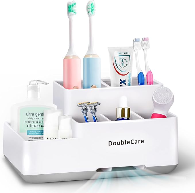 Toothbrush Holder, Bathroom Organizers Countertop, 6 Compartments