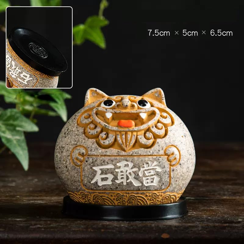Estatua León Guardián Shisa Feng Shui Amarillo Gris Grande miniatura 2