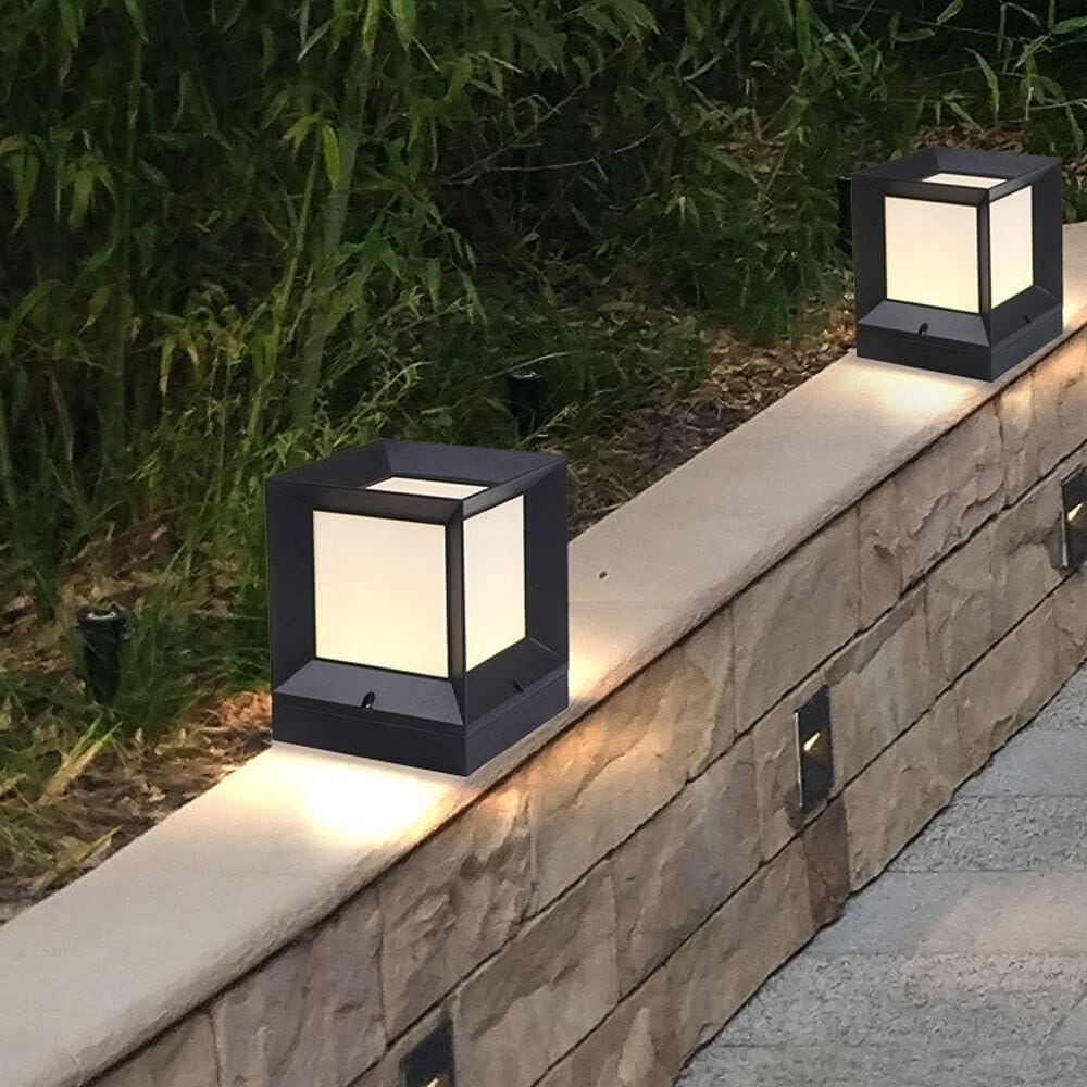 światło Słupka Nowoczesna Zewnętrzna Lampa Słupkowa Wodoodporna Lampa Tarasowa ABS Akrylowa Lampa Ogrodowa Słupkowa Oświetlenie Ogrodowe Na Podwórko Lampy Solarne(26x26x32cm)