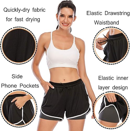 Miniatura 5 de 2 in 1 Running Shorts for Women Workout Shorts Double Layer Shorts Athletic Yoga Shorts Sport Gym with Pockets