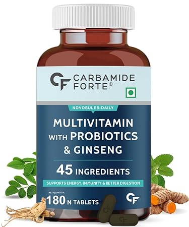 Carbamide Forte Multivitamin Tablets for Men & Women with Probiotics & Ashwagandha | Multivitamin supplement with 45 Ingredients - 180 Tablets