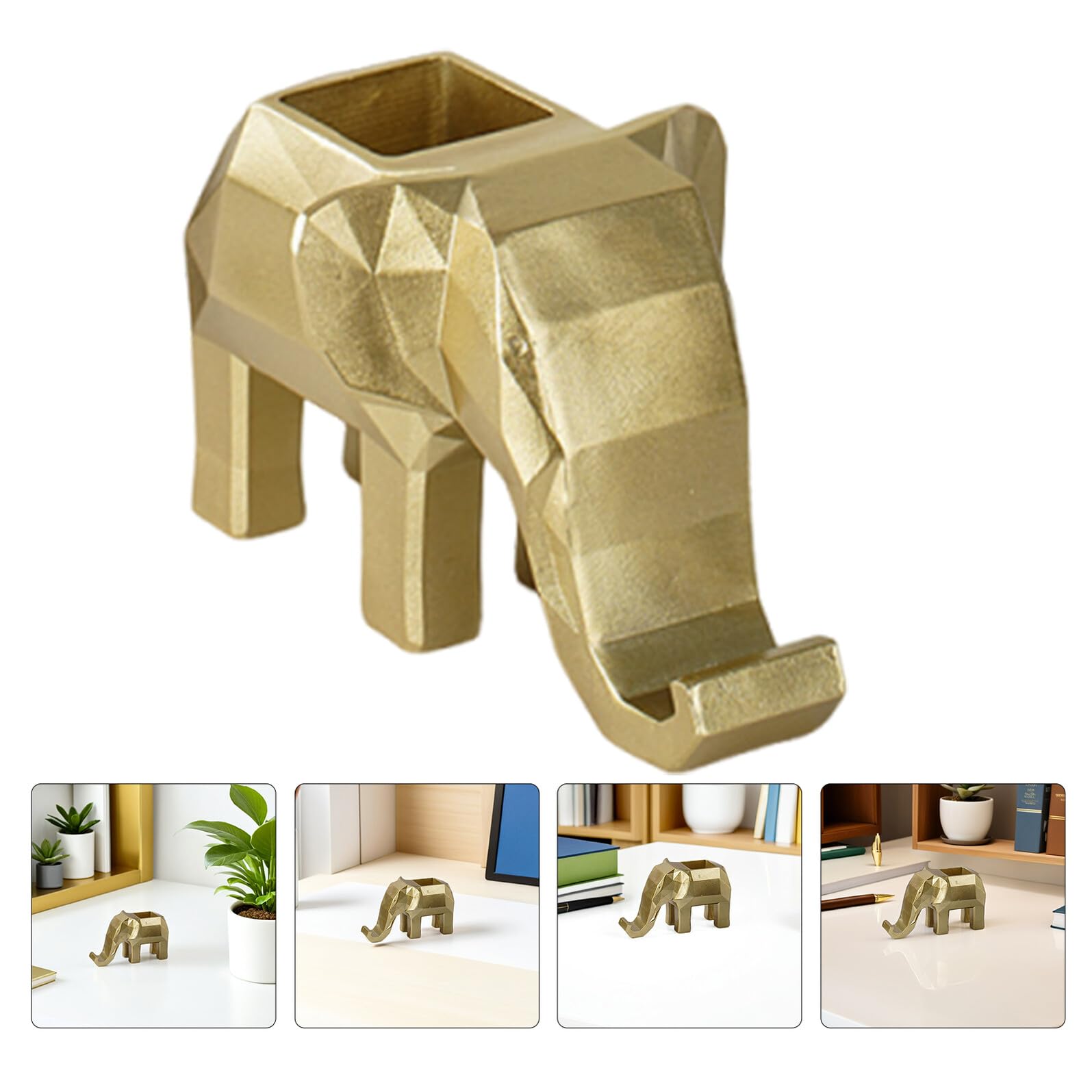 Porta Matite a Forma di Animale Geometrico in Resina Oro con Supporto | Organizer da Scrivania, Spazio Capiente per Penne e Pennelli Cosmetici, per Ufficio e Casa