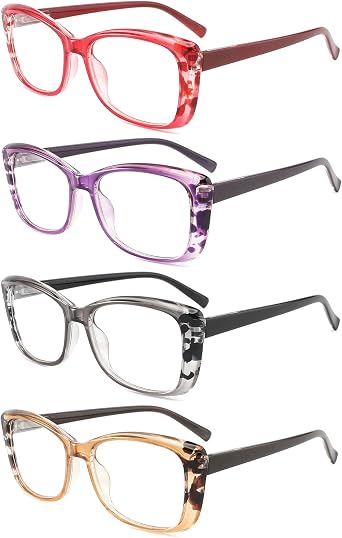 4 Pack Reading Glasses Blue Light Blocking Readers for Women,Fashion Pattern Print Eyeglasses with Spring Hinge