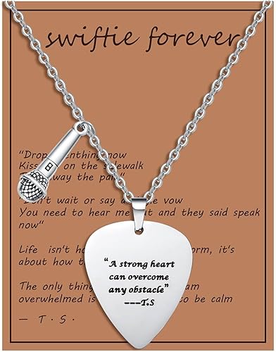 Paquete de 1 collar de púa de guitarra con citas de Taylor, collar de púa de guitarra plateada, collar de púa de guitarra para hombres y mujeres,