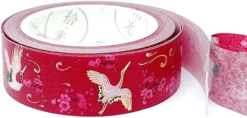 Miniatura 5 de allydrew Cinta adhesiva Washi de lámina dorada poética, 0.591 in x 16.4 ft, grúas en rojo