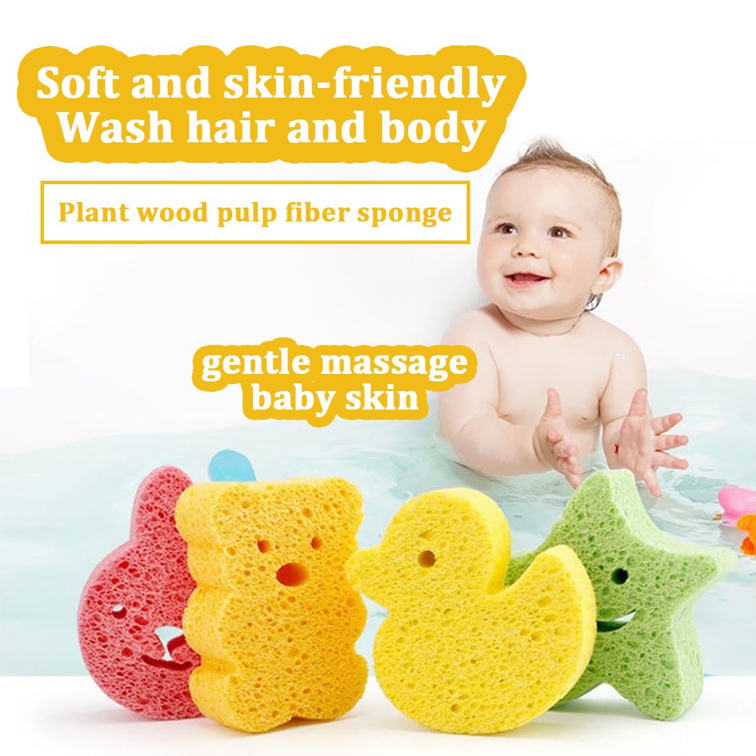 Spugne da bagno per bambini - Spugne da bagno morbide in spugna di pasta di legno | Spugne per bambini | Spugne da bagno per neonatii | Comoda spugna per doccia per