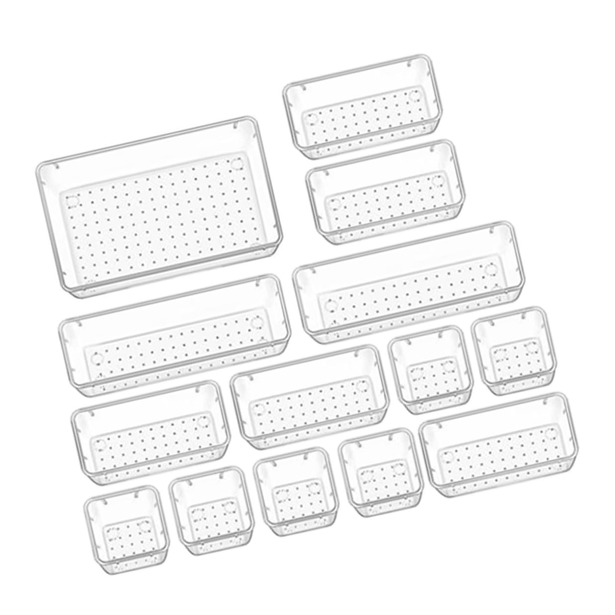 15 Pezzi Organizer Trasparente per Cassetti in Pet Multiuso 4 Specifiche, Facile da Pulire, per Cucina e Ufficio, per Posate e Cosmetici
