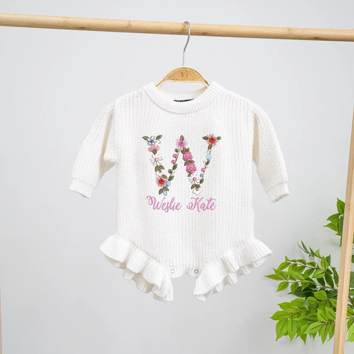 Personalized Chunky Knit Sweater Romper, Custom Baby Name, Embroidered Baby Outfit, Infant One-Piece Keepsake