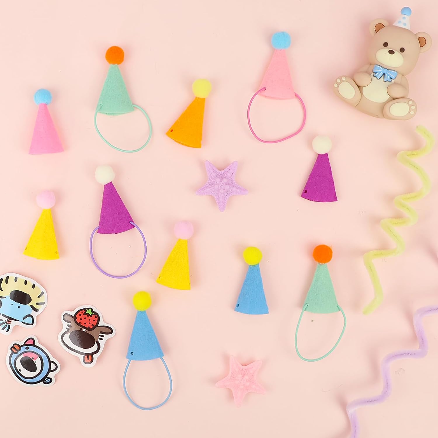 12 Pack Mini Party Hats for Stuffed Animals Figures, Tiny Finger Hats for Mini Toys Dinosaur Animal for Birthday Party Decoration Cake Toppers
